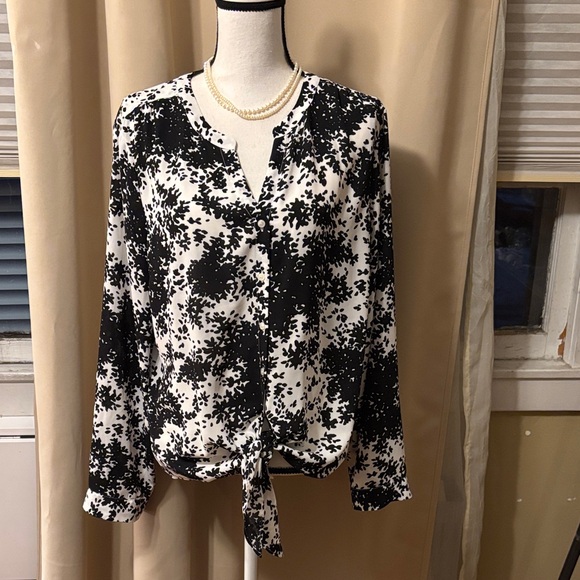 Talbots Tops - Talbots Black and White Floral Blouse